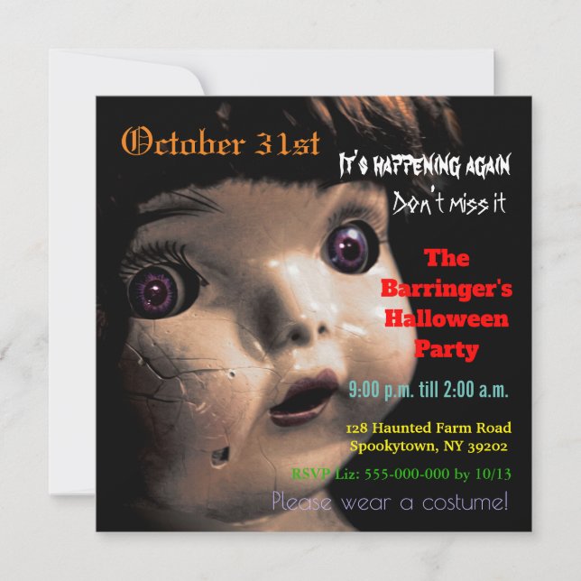 Broken Doll Scary Halloween Semi Gloss Invitation (Front)