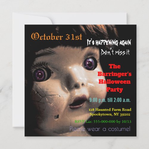 Broken Doll Scary Halloween Semi Gloss Invitation