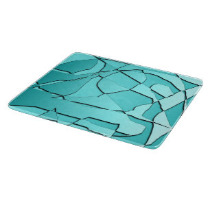 Broken Glass Teal Glass Cutting Board