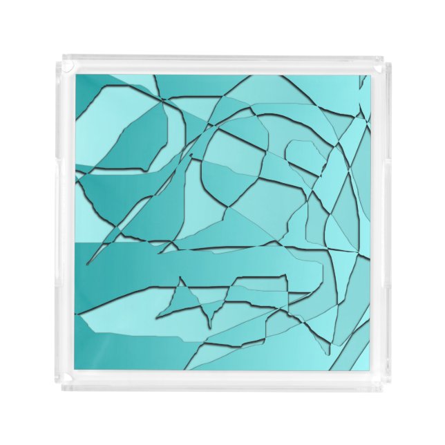 Broken Glass Teal Perfume or Vanity Acrylic Tray (Front)