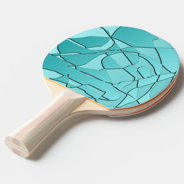Broken Glass Teal Ping Pong Paddle (Back Angle)