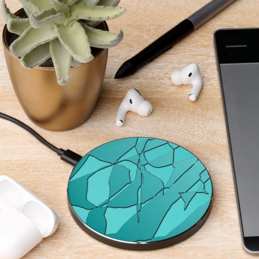 Broken Glass Teal Wireless Charger (Desk 2)