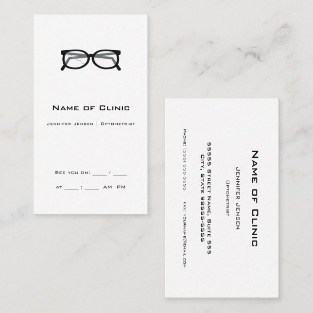 Broken Glasses Professional Optometry Appointment Business Card (Front/Back)