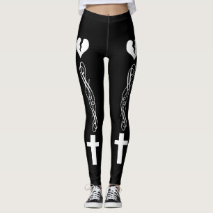 Broken Heart Cross Monochrome Leggings