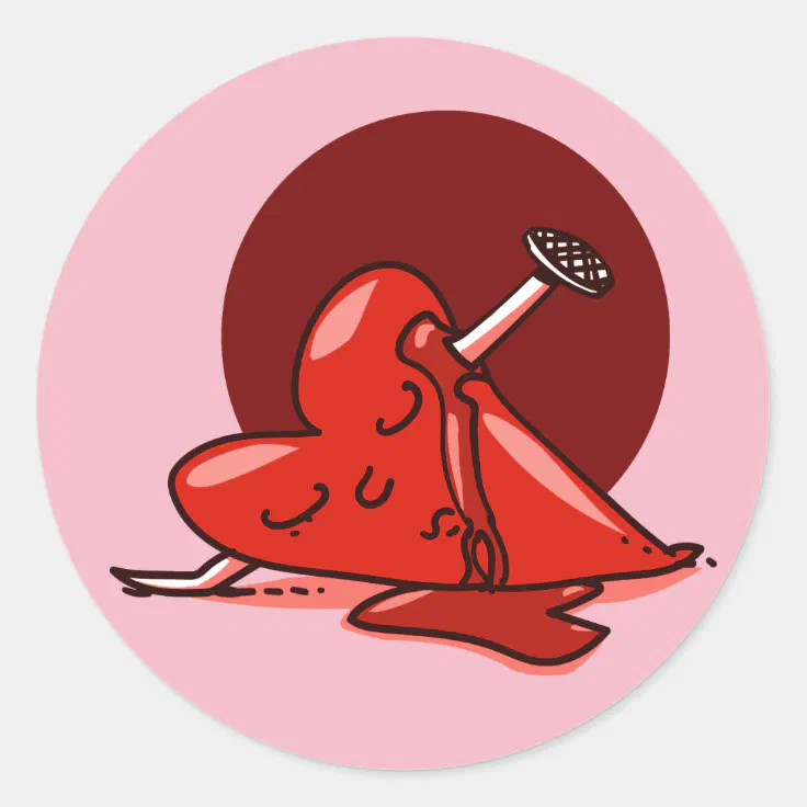 broken heart funny cartoon dead heart with nail classic round sticker