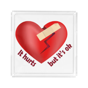 Broken heart healed with patch and life quote acrylic tray