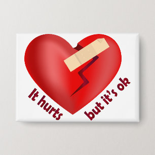 Broken heart healed with patch and life quote button