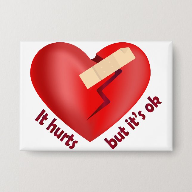 Broken heart healed with patch and life quote button (Front)