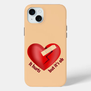 Broken heart healed with patch and life quote iPhone 15 plus case