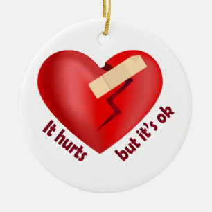 Broken heart healed with patch and life quote ceramic ornament