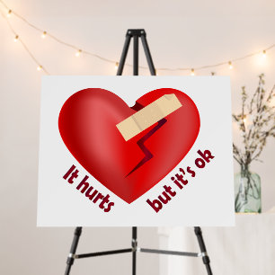 Broken heart healed with patch and life quote foam board