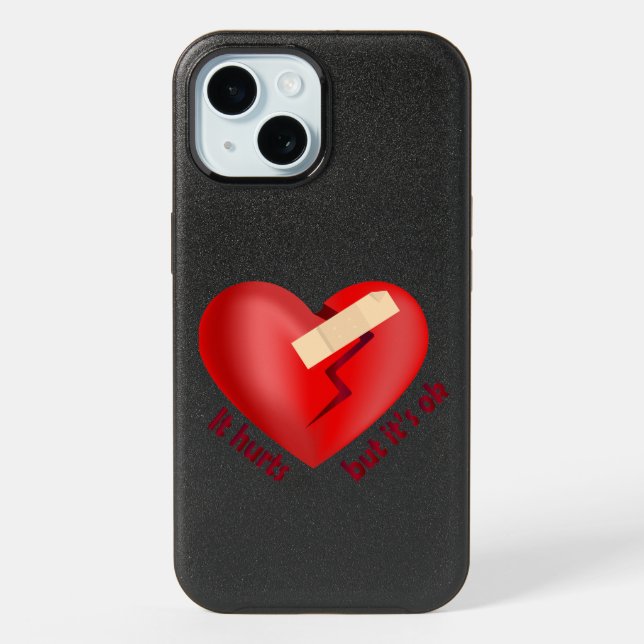 Broken heart healed with patch and life quote iPhone 15 case (Back)