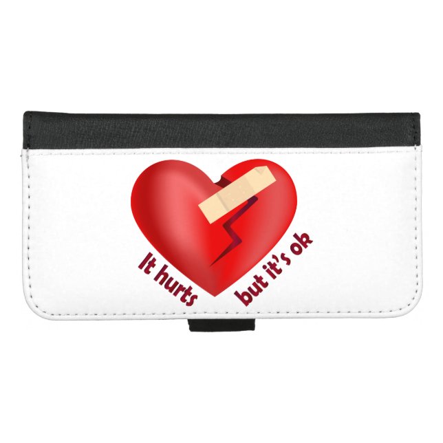 Broken heart healed with patch and life quote iPhone wallet case (Front (Horizontal))