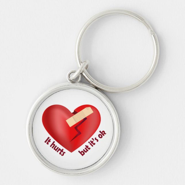 Broken heart healed with patch and life quote keychain (Front)