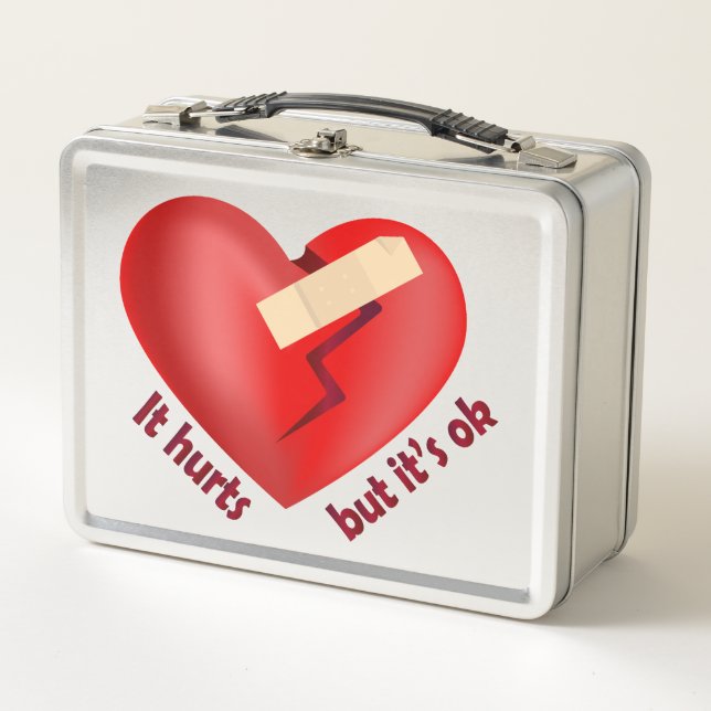 Broken heart healed with patch and life quote metal lunch box (Front)