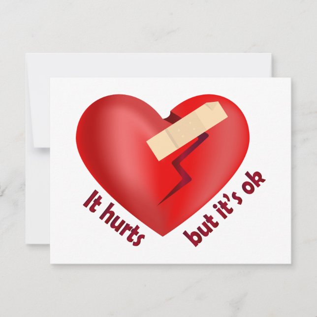 Broken heart healed with patch and life quote note card (Front)