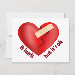 Broken heart healed with patch and life quote note card