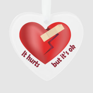 Broken heart healed with patch and life quote ornament