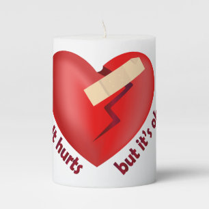 Broken heart healed with patch and life quote pillar candle