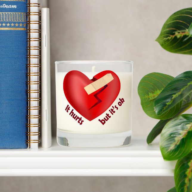 Broken heart healed with patch and life quote scented candle (Shelf)