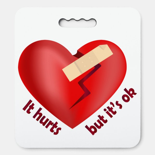 Broken heart healed with patch and life quote seat cushion (Front Vertical)