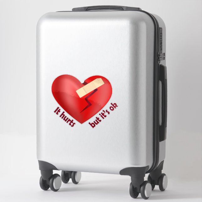 Broken heart healed with patch and life quote sticker (Suitcase)