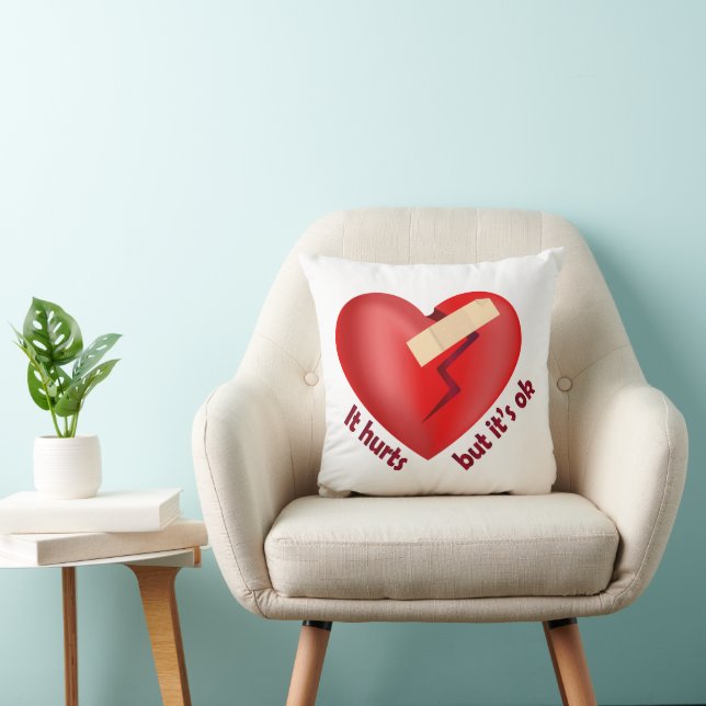 Broken heart healed with patch and life quote throw pillow (Chair)