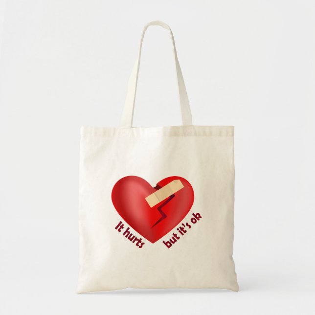 Broken heart healed with patch and life quote tote bag (Front)