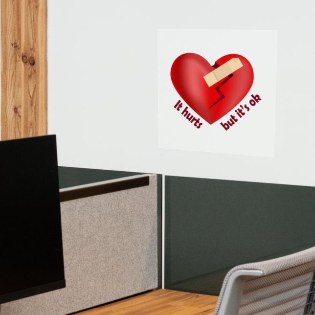 Broken heart healed with patch and life quote wall decal  (Office 2)