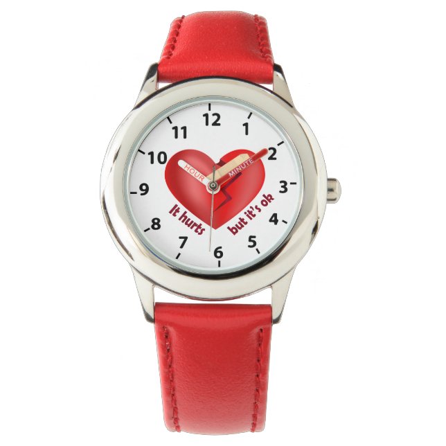 Broken heart healed with patch and life quote watch (Front)