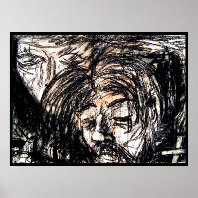 Broken Heart over Spilled Red Wine Charcoal Poster (Front)