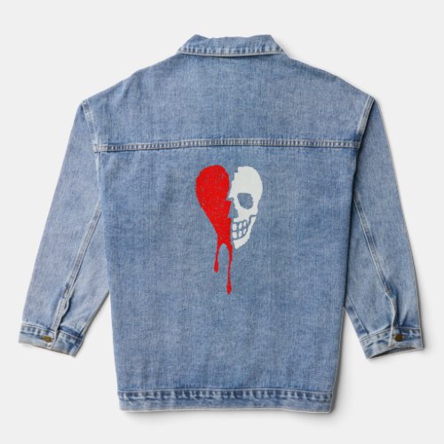 Broken Heart Read Drip Embroidered and Skull Confu Denim Jacket