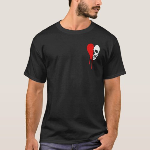 Broken Heart Read Drip Embroidered and Skull Confu T_Shirt