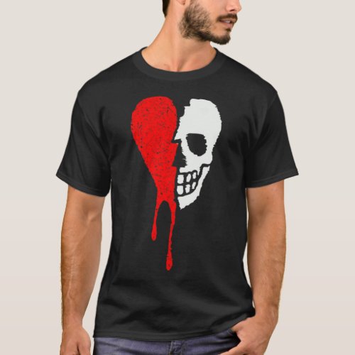 Broken Heart Read Drip Embroidered and Skull Confu T_Shirt