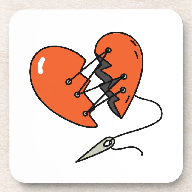Broken Heart Red Beverage Coaster (Front)