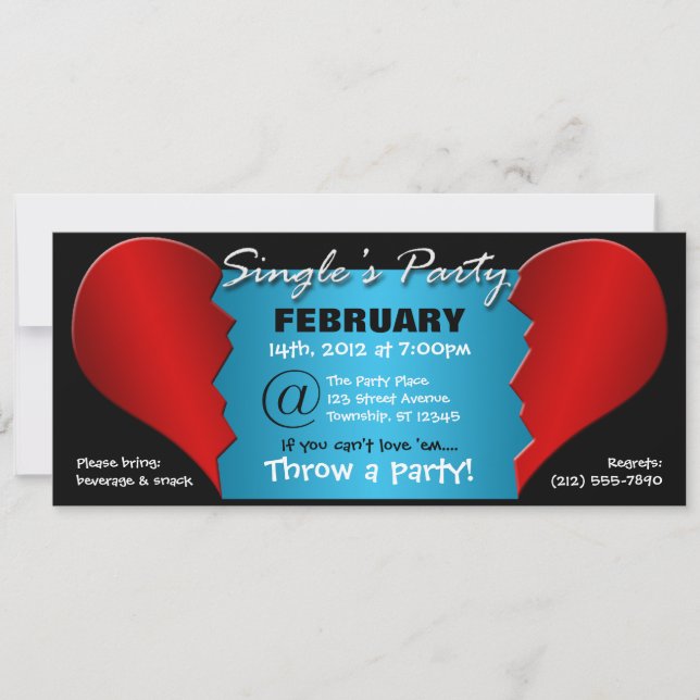 Broken Heart Single's Party - 9.25"x4" Invitations (Front)