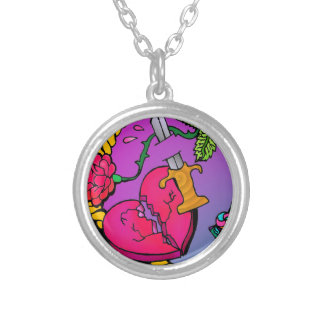 Broken Heart Tattoo Love Is Poison Silver Plated Necklace