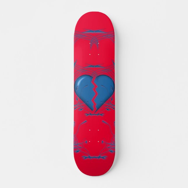 Broken Heart / Tribal Skateboard (red & blue) Deck (Front)