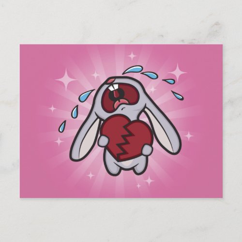Broken Hearted Bunny Pink Postcard Art