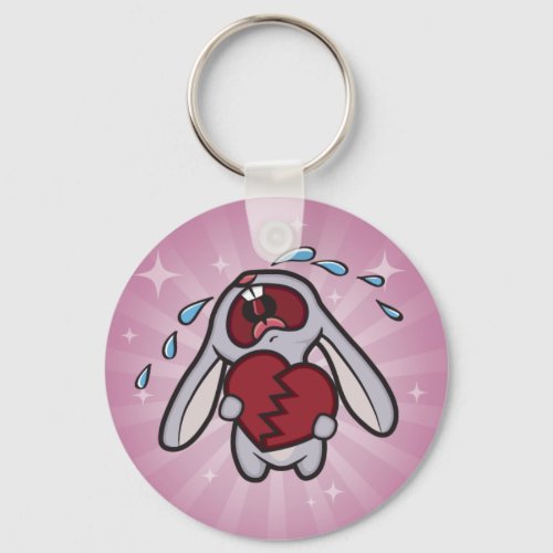 Broken Hearted Bunny with Pink Sunburst Keychain