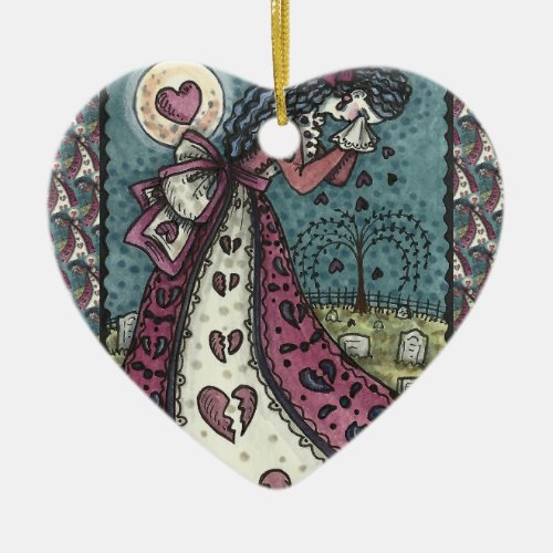 BROKEN HEARTED WEEPING VALENTINE, CEMETERY GOTH CERAMIC ORNAMENT