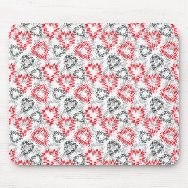 Broken hearts in red and gray on white mouse pad (Front)