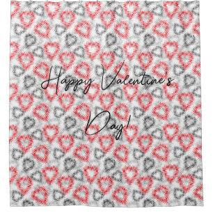 Broken hearts in red and gray on white shower curtain