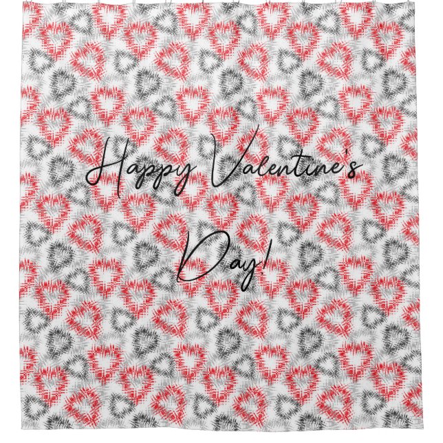 Broken hearts in red and gray on white shower curtain (Front)