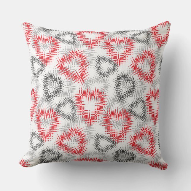 Broken hearts in red and gray on white throw pillow (Front)