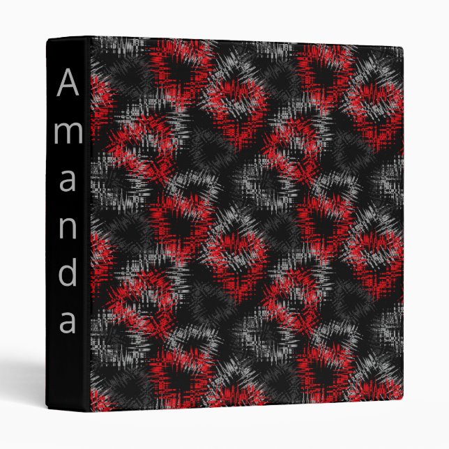 Broken hearts red and gray on black background 3 ring binder (Front/Spine)
