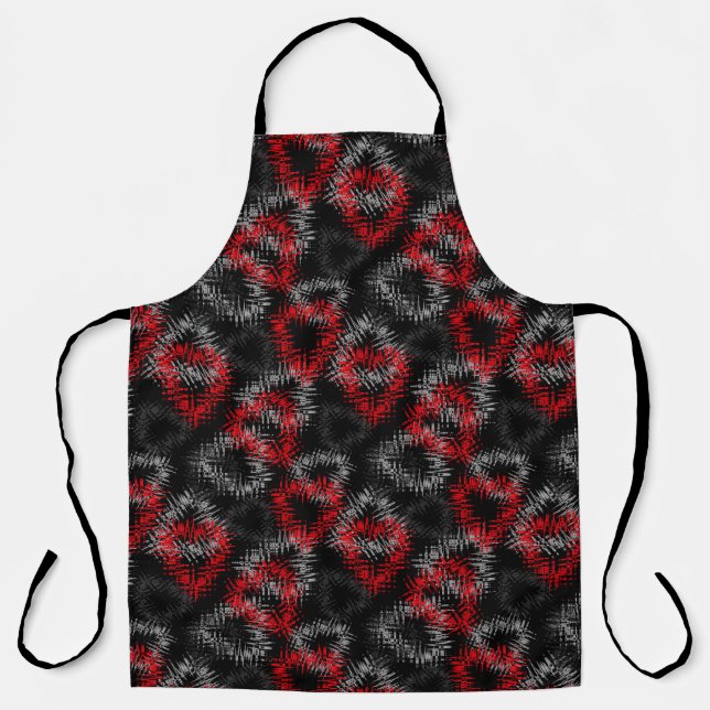 Broken hearts red and gray on black background apron (Front)