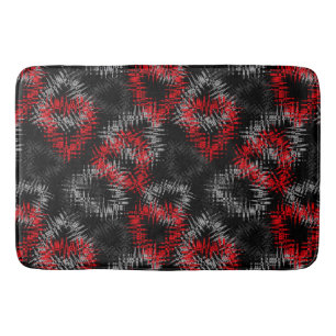 Broken hearts red and gray on black background bath mat