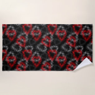 Broken hearts red and gray on black background beach towel