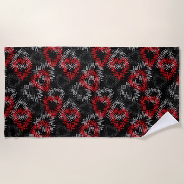 Broken hearts red and gray on black background beach towel (Front)